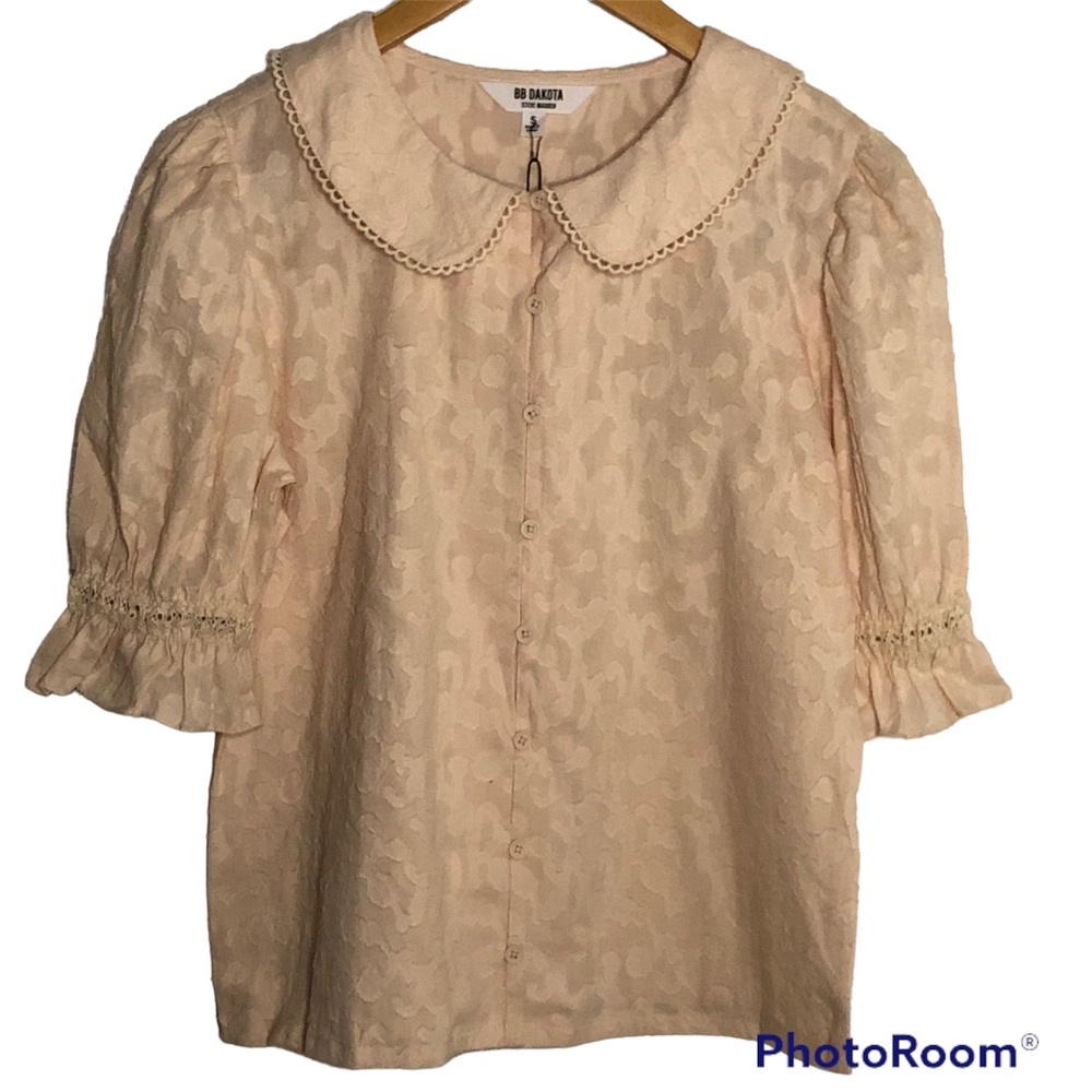 NEW BB DAKOTA STEVE MADDEN babydoll collar Puff sleeve embroidered design size S